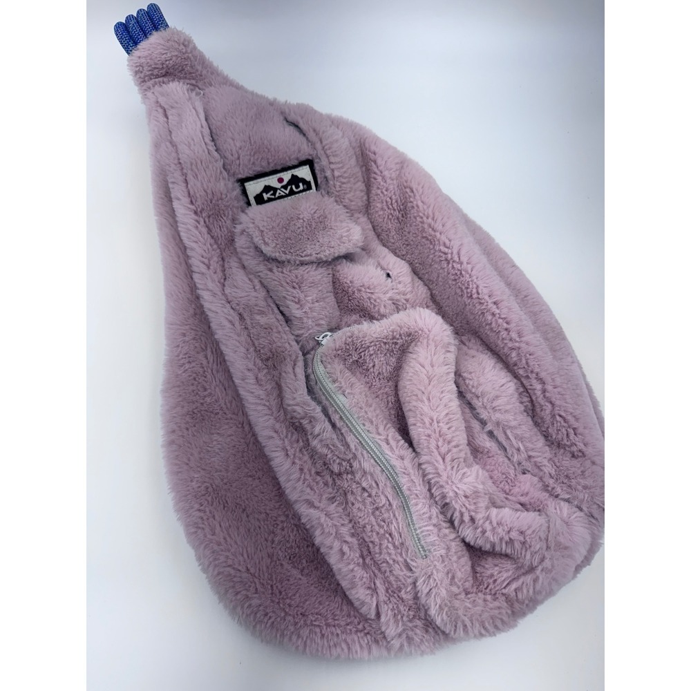 KAVU Rope Fuzz Sling Bag Pink Faux Fur Blue Rope Crossbody Backpack Y2K